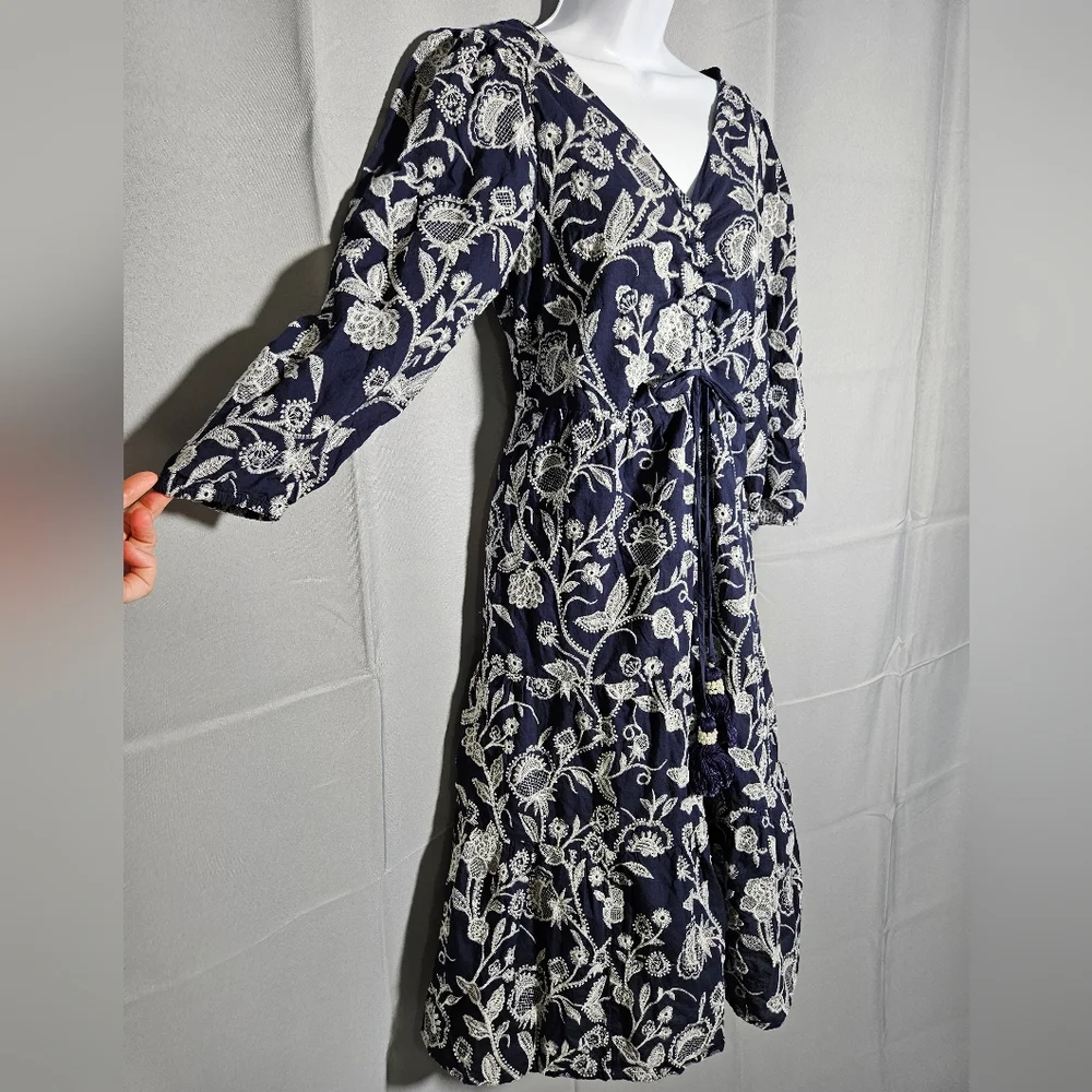 Soft Surroundings Tilda Whimsy Floral Navy Embroidered Boho Tiered Midi Sz M - Picture 5 of 11